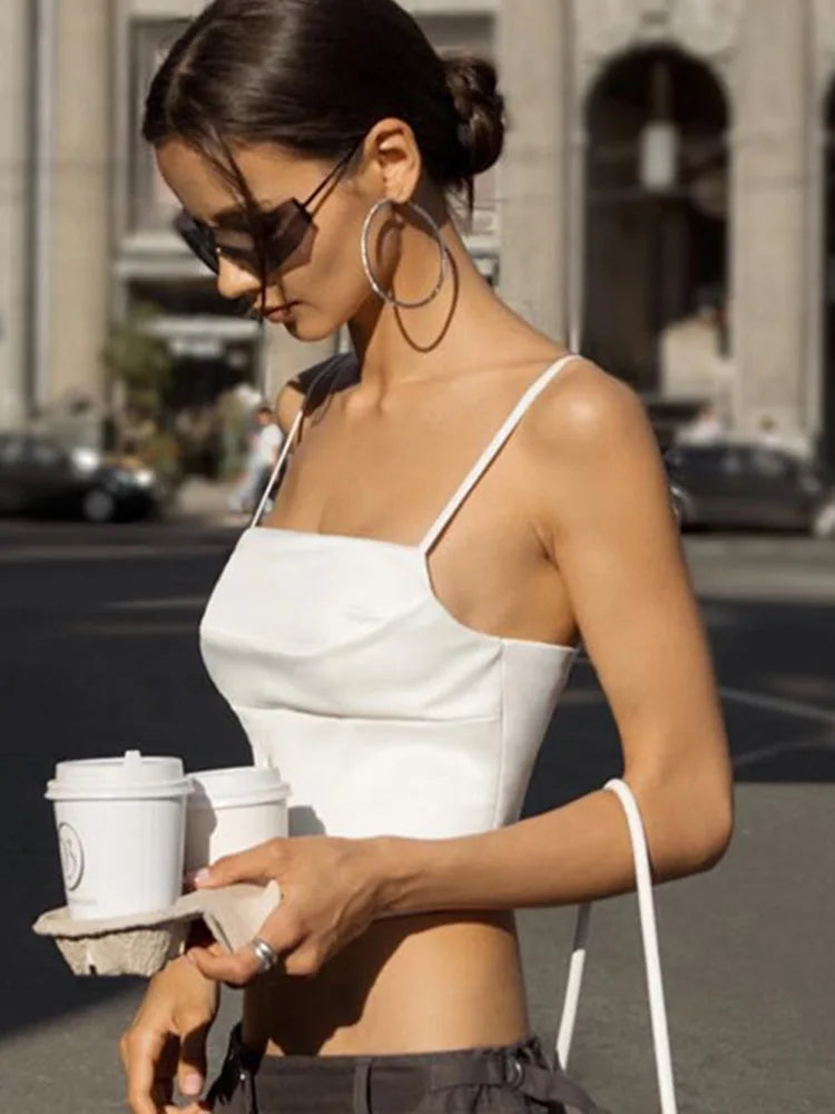 Elegant Spaghetti Strap Backless Crop Top – Summer Bandage Style - 3KDyn